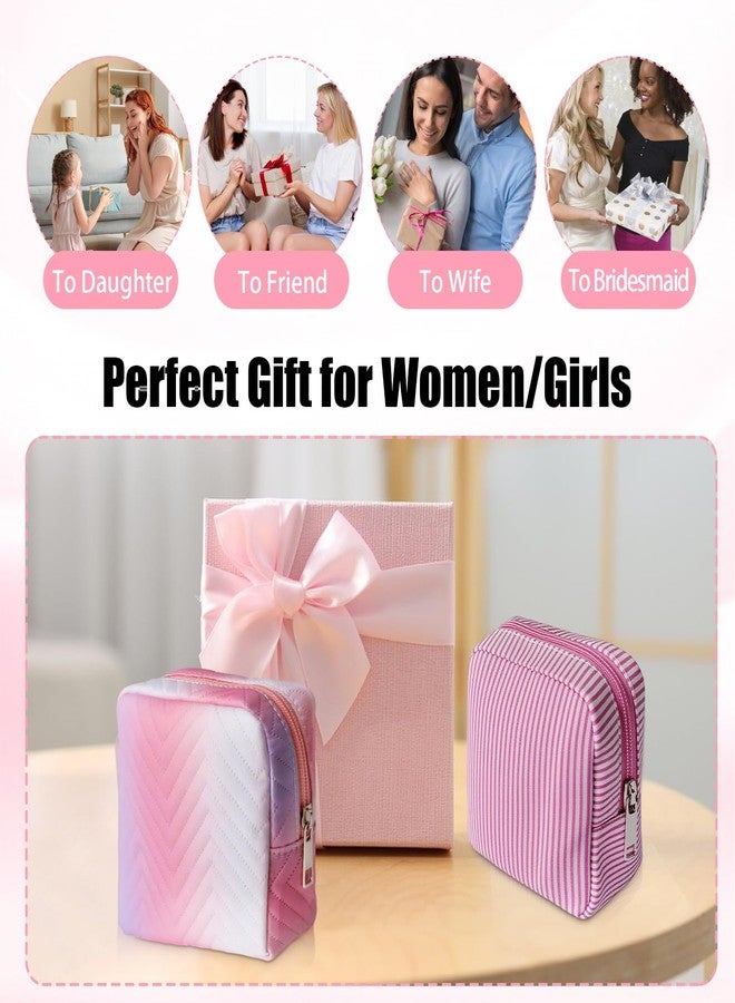 LUSTRIB 2PCS Sanitary Napkin Period bag, Waterproof PU Leather Sanitary Napkin Storage Bag for Women, Set of Pink Holographic & Striped Menstrual Storage Organizer for Travel - Image 5